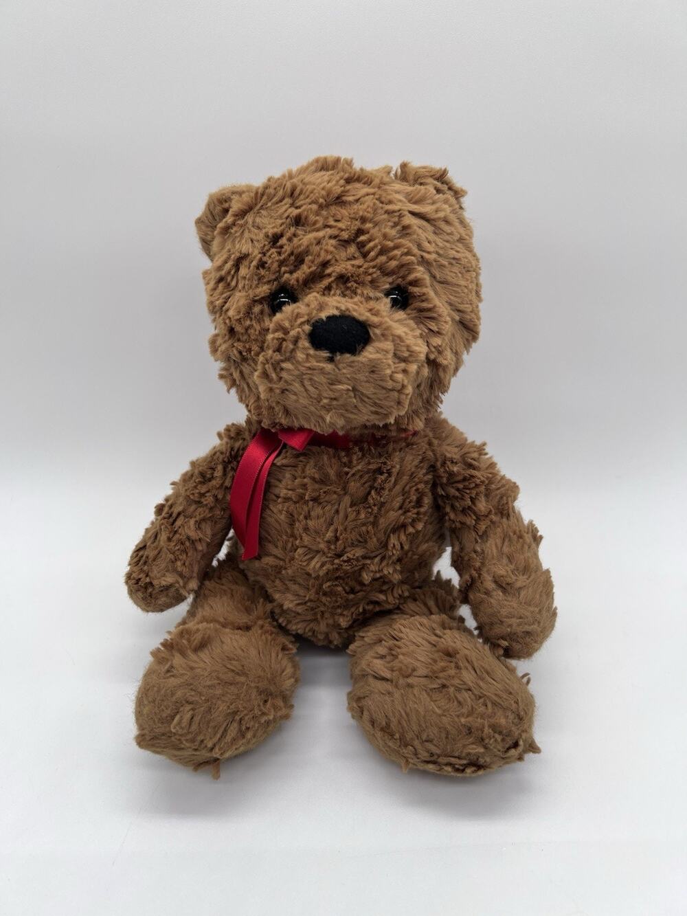 Aurora Brown Bear Jackson Plush Teddy Red Bow Black Nose Stuffed Animal Toy 10”
